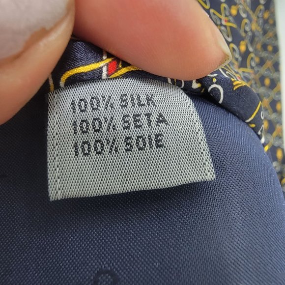 Vintage Louie Men’s hearts tassel design 100% silk tie Navy blue & gold 60.5x4 - Picture 3 of 5